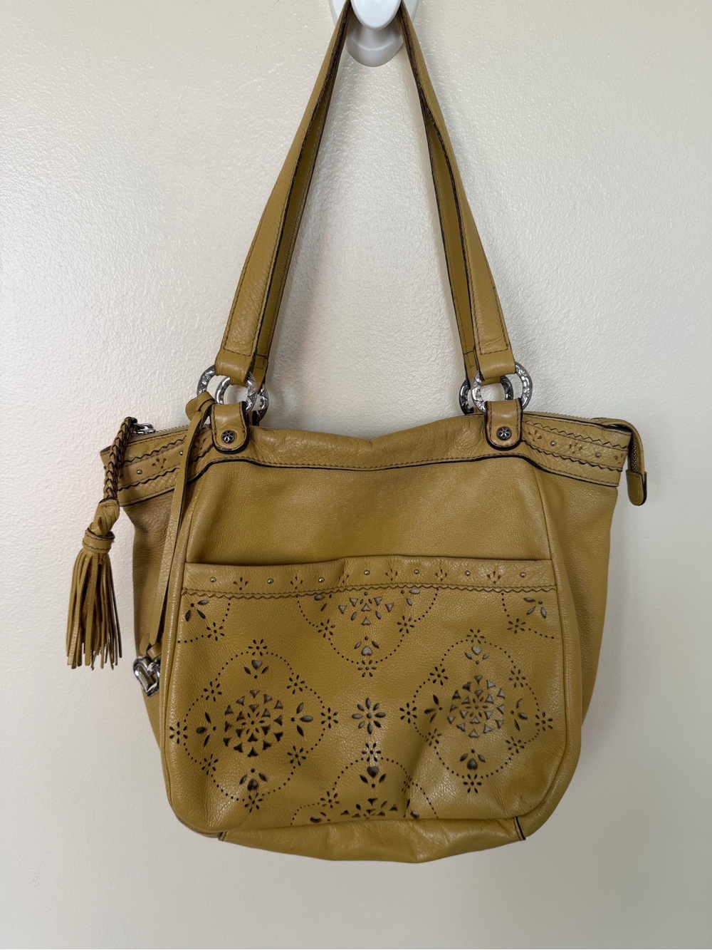 BRIGHTON Perforated Mustard Tan Leather Shoulder Bag